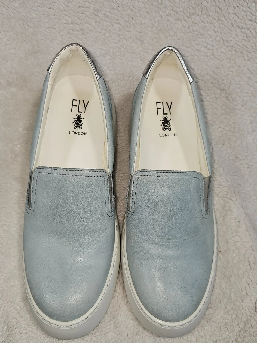Fly London Light Blue Slip-On Shoes with Metallic Accents. Size 9/9,5.